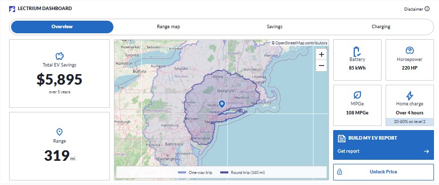 Karl Chevrolet provides a custom EV Range map for every electric vehicle listed for sale on its website. This image is for a 2026 Chevrolet Equinox EV.